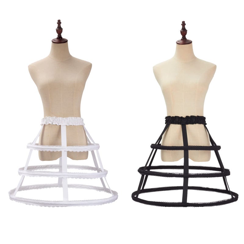 MAYSONG Cage Hoop Skirt Petticoat Dress Pannier Bustle Crinoline Underskirt 3 Hoops White Lace - Image 4